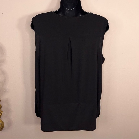 Petite Large Dressbarn Black Ivory Mesh Lace Front Sleeveless Top Keyhole Neck - Picture 8 of 13